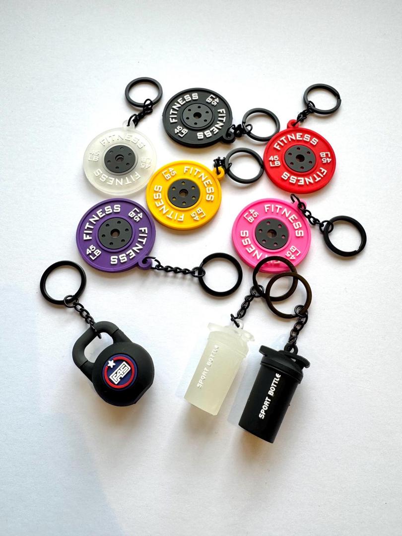 Porte-clé Fitness en Silicone – Haltère, Kettlebell et Disque de Musculation